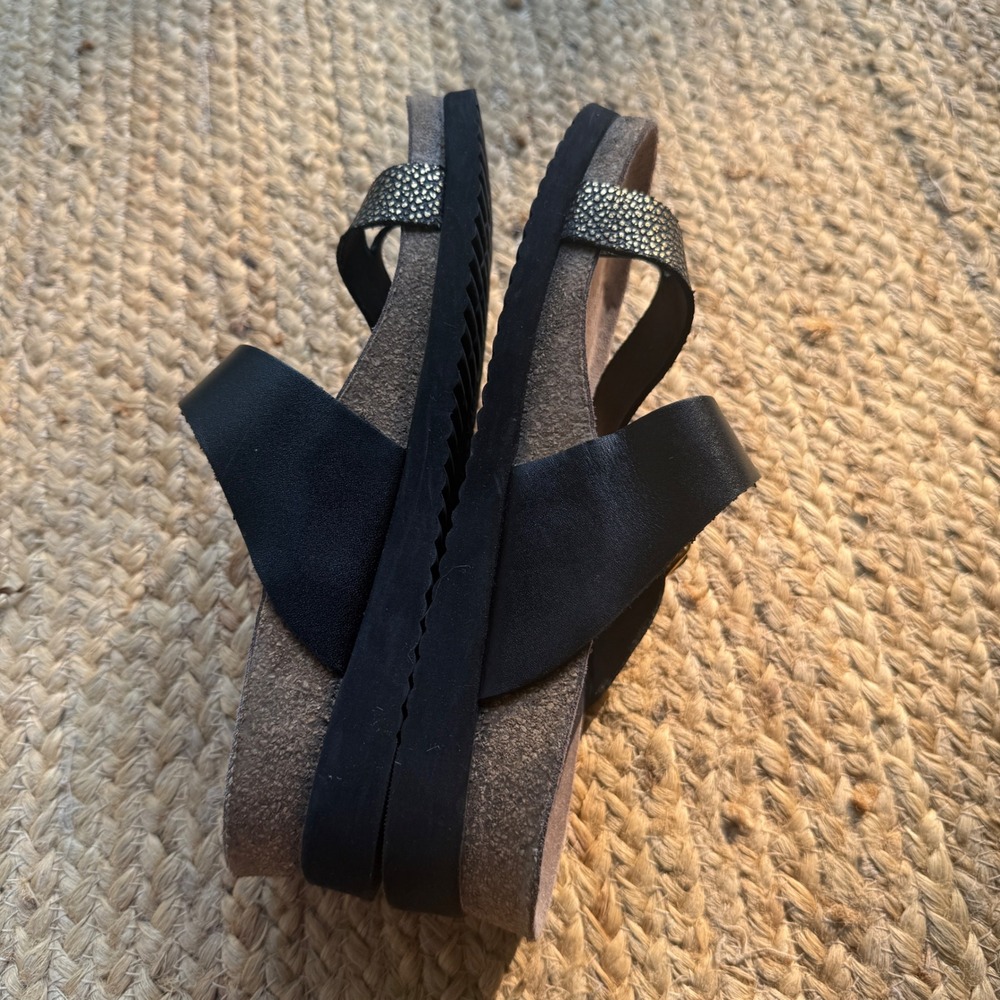 Mephisto Helen Snake Texture Black Gold Metallic Leather Cork Footbed Sandals 37 - Picture 4 of 6